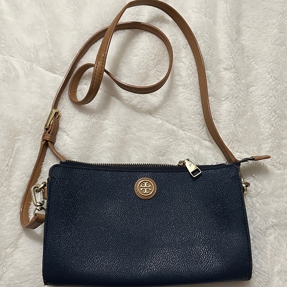 Tory Burch Handbags - Tory Burch Dark Blue and Tan Crossbody Bag